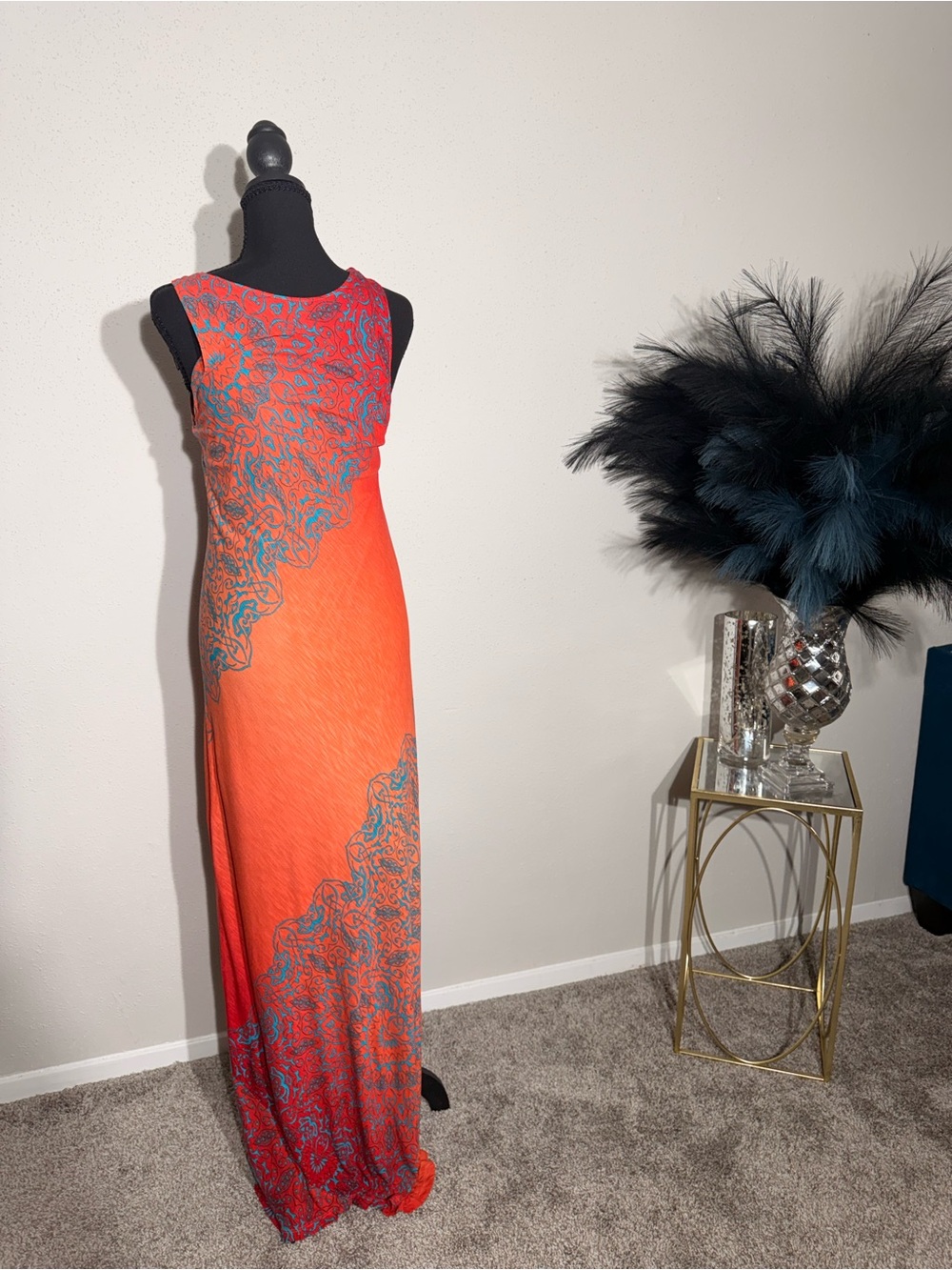 Tommy Bahama Maxi Dress Orange Teal Paisley Print Sleeveless Resort Wear Size L. - Picture 6 of 12